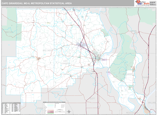 Cape Girardeau, MO Metro Area Wall Map